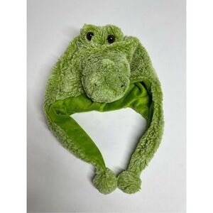 Dollibu Plush Green Alligator Hat Cap With Ear Flaps Super Soft Warm One Size